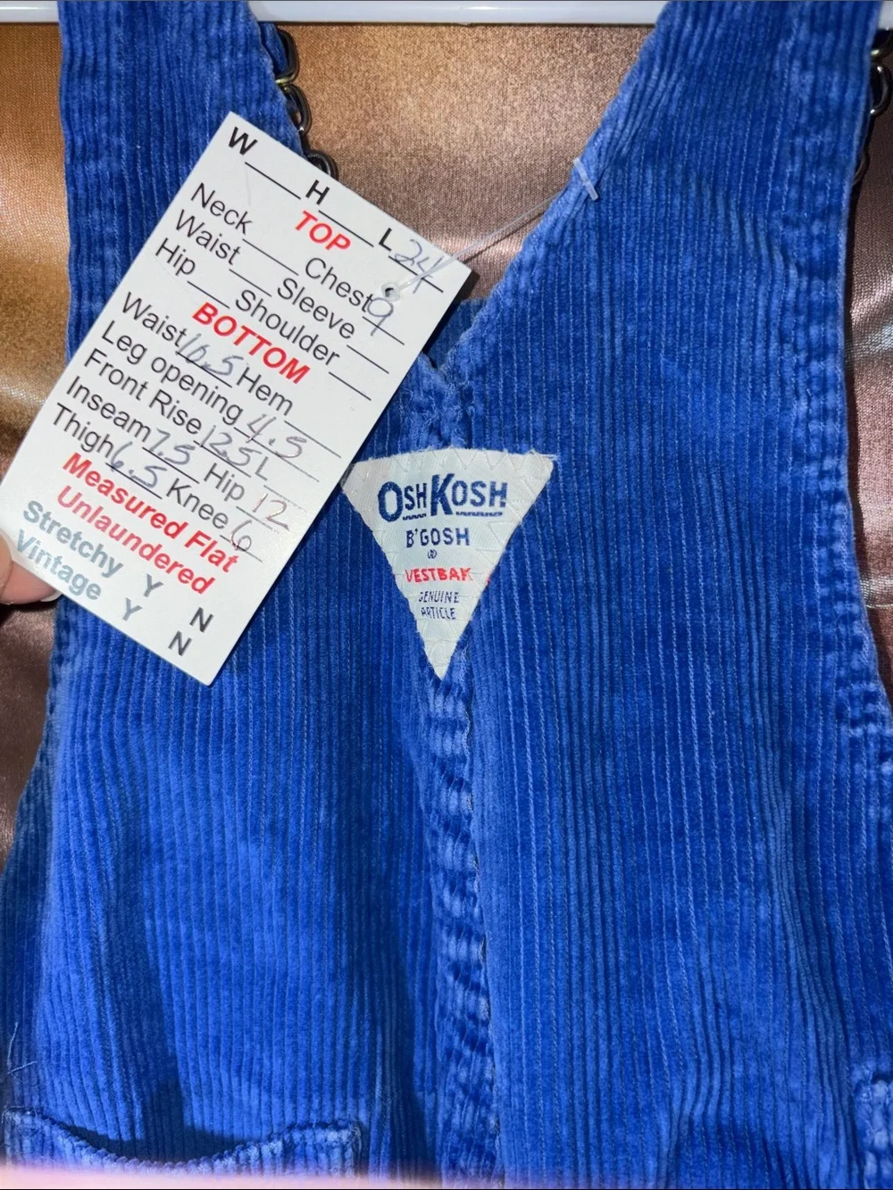 Vintage 12m OshKosh B'gosh Bright Blue Corduroy‎ Overalls for Kids 411